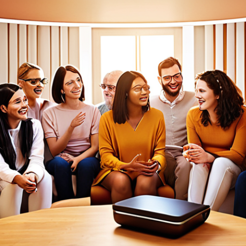 Home 4 **
*Prompt:* Thriving online community forum, diverse group of people engaging in lively discussion, sharing ideas, feeling of belonging, modern interface, warm lighting, focus on positive interactions, digital art.
**