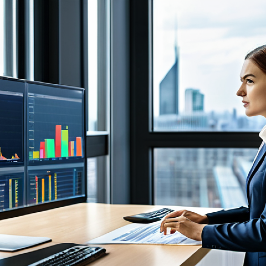 **
A professional business analyst in a modern office, wearing a fully clothed, modest business suit. She is reviewing a competitive analysis table on a large monitor. The office has large windows with a city view. The scene should convey competence and data-driven decision-making. safe for work, appropriate content, perfect anatomy, natural proportions, professional, high quality.
**