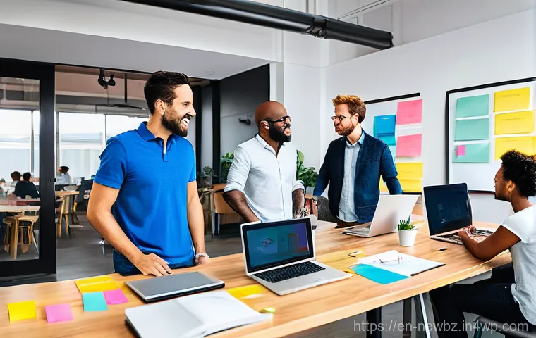 초기 스타트업의 성장 가속화 방법 - **Prompt 1: Collaborative Startup Community in Action**
A vibrant, sun-drenched co-working space...