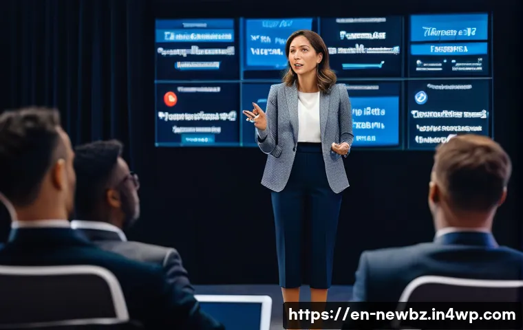 스타트업 심사에서의 사업 계획서 분석 - A dynamic, full-shot image of a charismatic female founder, dressed in a sharp, modern business suit...