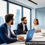 Home 20 스타트업 투자자의 투자 성향 분석 - A modern startup office scene showing a diverse group of investors and founders in a meeting room. T...