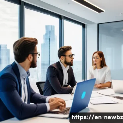 Home 32 스타트업 투자자의 투자 성향 분석 - A modern startup office scene showing a diverse group of investors and founders in a meeting room. T...