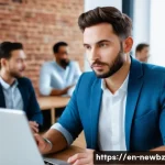 Home 19 스타트업 심사에서의 피드백 활용의 중요성 - A modern startup office scene showing a diverse group of entrepreneurs and investors engaged in a dy...