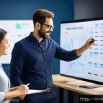 Home 18 초기 스타트업의 지속 가능성 평가 방법 - A diverse startup leadership team in a modern office environment, collaborating over digital devices...