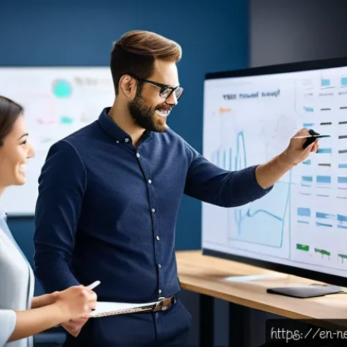 Home 30 초기 스타트업의 지속 가능성 평가 방법 - A diverse startup leadership team in a modern office environment, collaborating over digital devices...